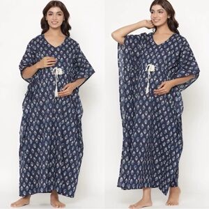Ikk Kudi by Seerat Printed Pure Cotton Maternity Nursing Kaftan Maxi Nightdress